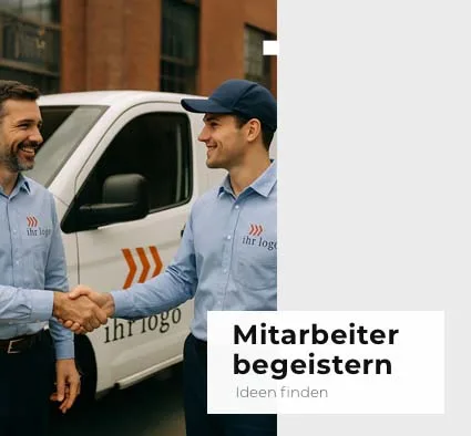 Mitarbeitende freuen sich über gebrandete Werbeartikel ihres Unternehmens